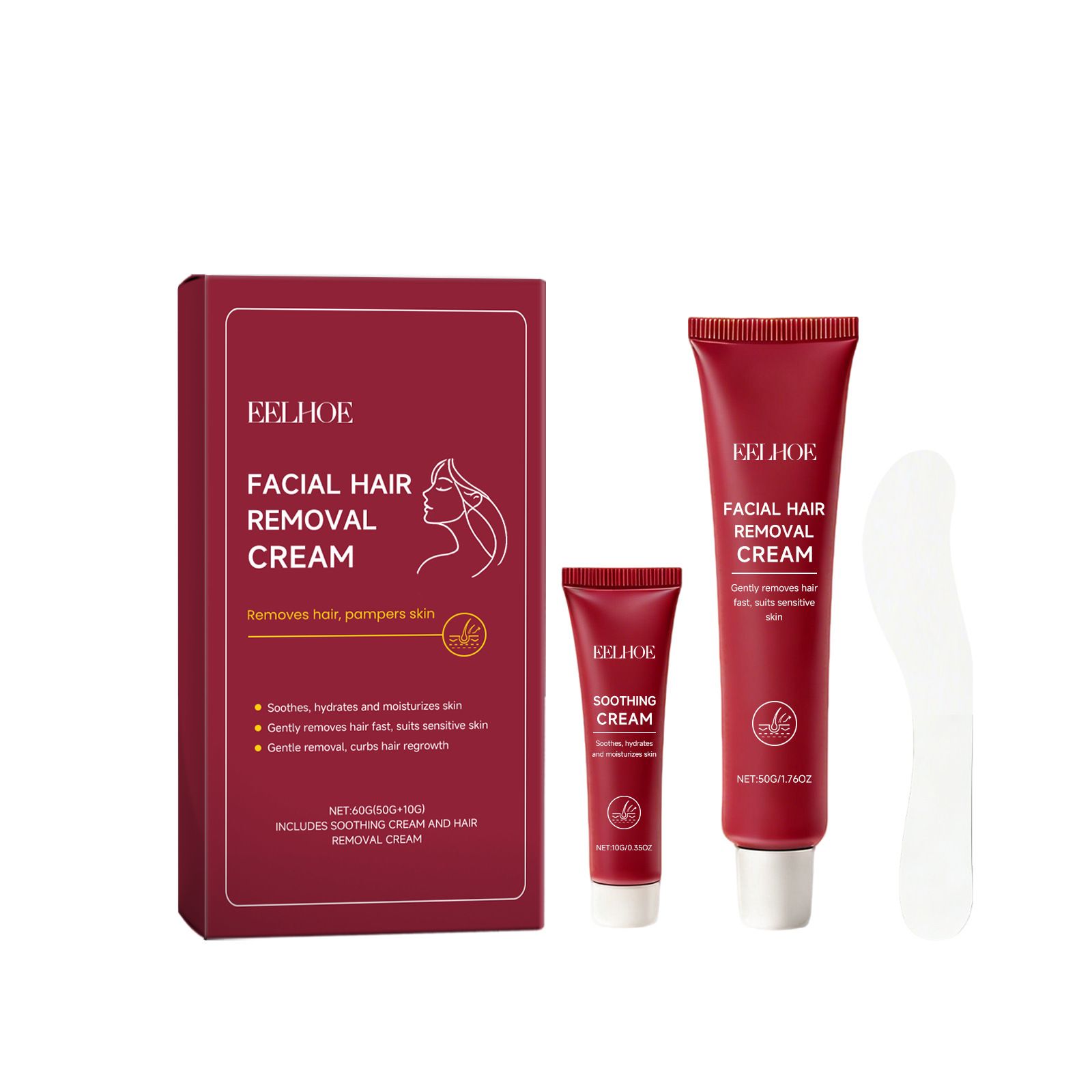 EELHOE Facial Hair Removal Cream Set Gentle Cleansing for Facial Peach Fuzz and Lip Hair, Delicate and Refreshing Skin Hair Removal Cream