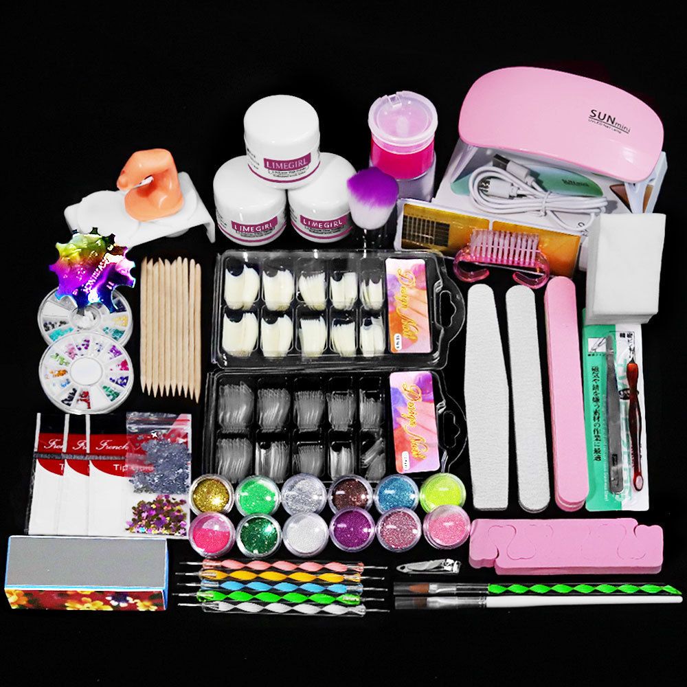 Nail crystal powder set includes nail brush and nails