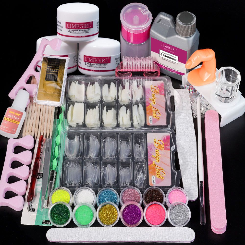 Nail crystal powder set includes nail brush and nails