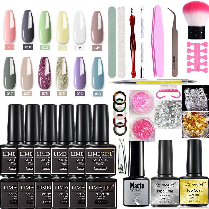 Limegirl Nail Glitter Set Including Crystal Extension Gel Nail Polish and Nail Art Tools