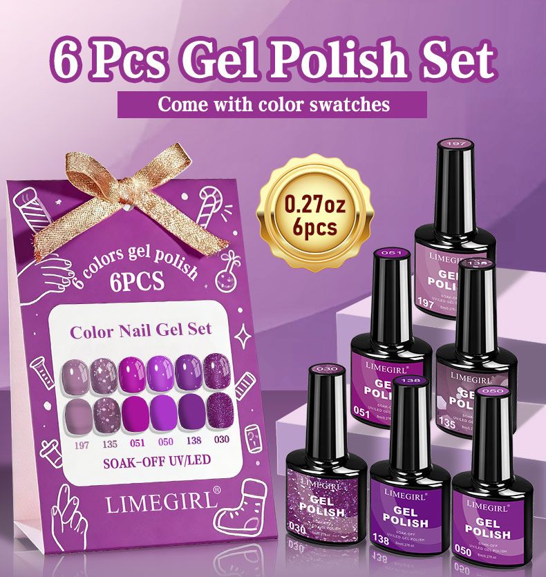 Nail Art 6-Color Gel Set High-Saturation Jam Purple Dark Night Purple Crystal Glitter Nail Gel Retro Sparkling Glitter