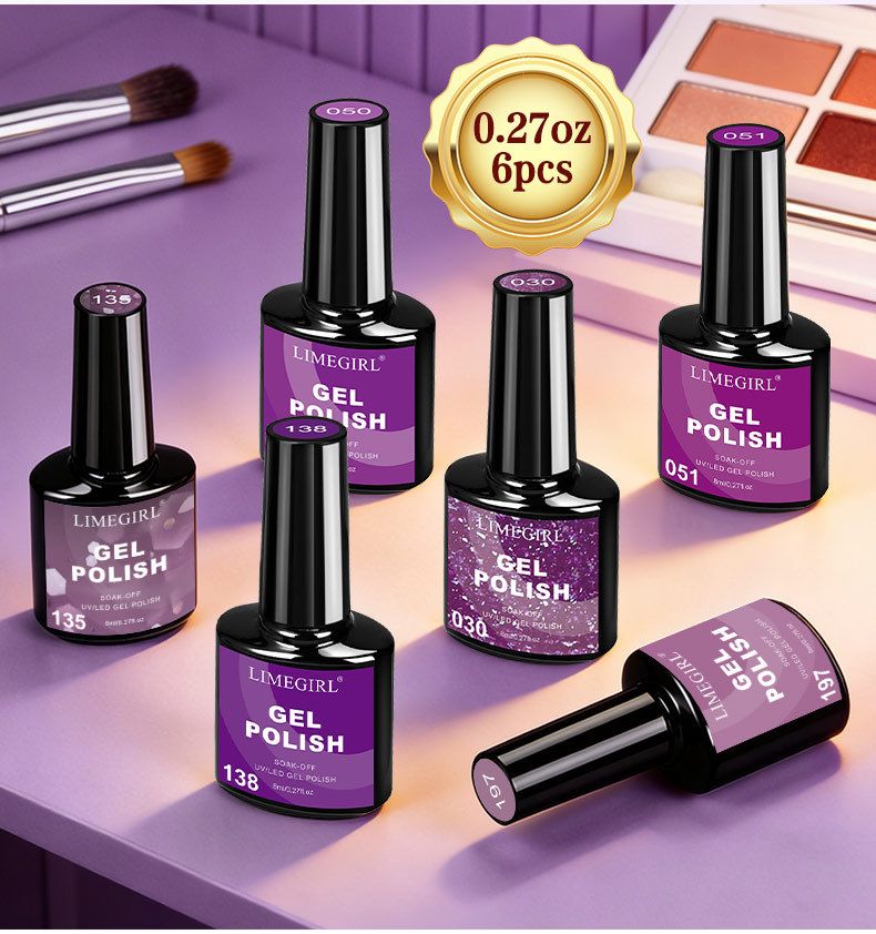 Nail Art 6-Color Gel Set High-Saturation Jam Purple Dark Night Purple Crystal Glitter Nail Gel Retro Sparkling Glitter