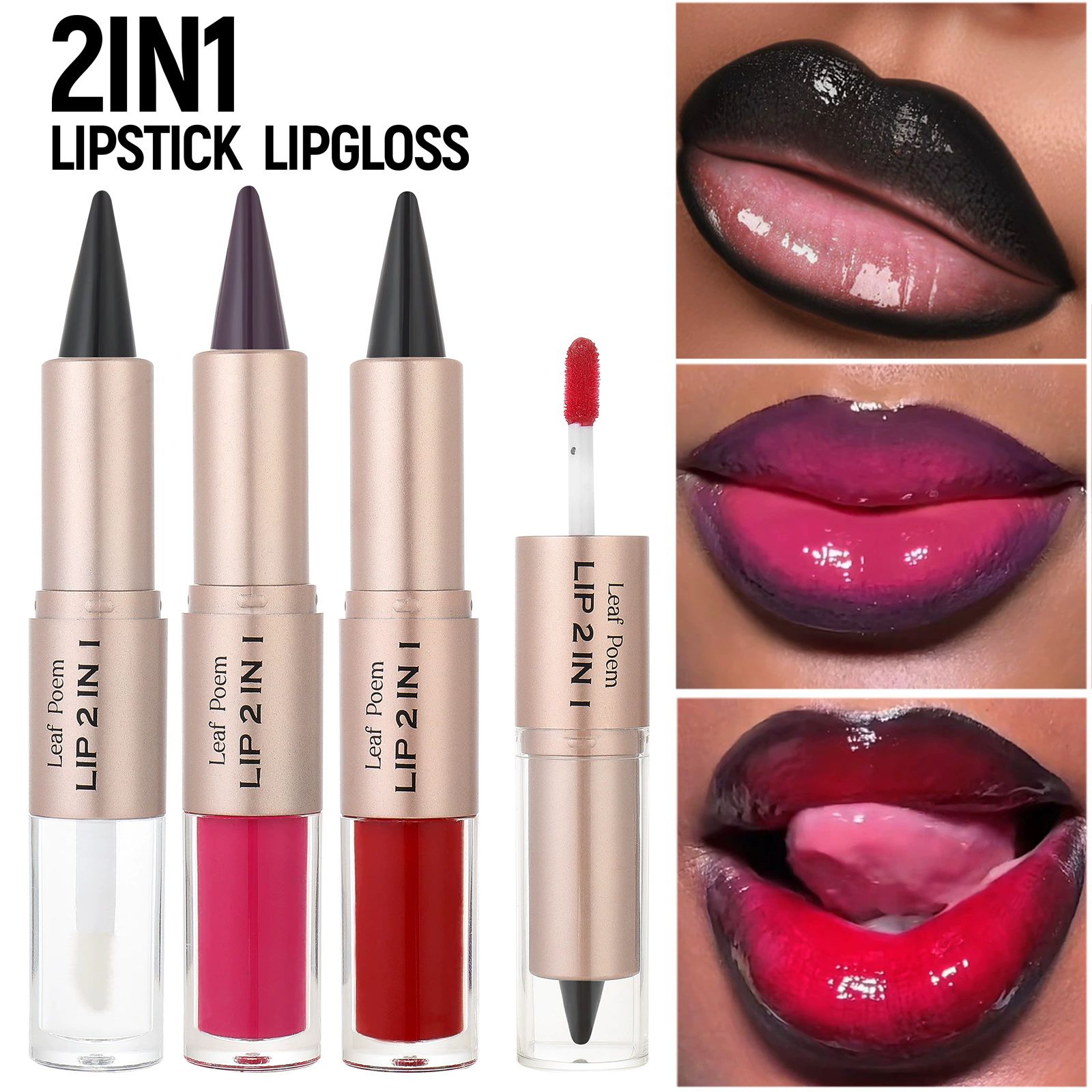 1PC 2in1 Lipstick Lip Gloss Lip Liner Contour Pencil Double Head Mirror Plumping Lip Glaze Crystal Lip Sexy Red Lips Tint Makeup B2-1033