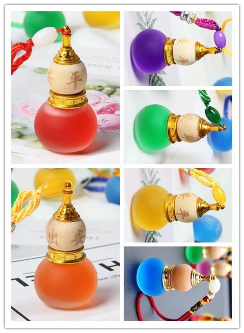 1pc Hanging Car Air Freshener Diffuser Aromatherapy Fragrance Calabash Perfume Bottle Empty Clear Glass Pendant Vials 10ml C-672