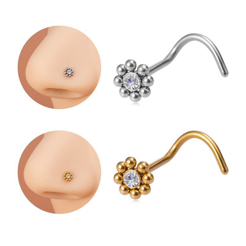 1PC Stainless Steel Mini Ball Nose Stud for Women Fashion Simple Zircon L Shape Small Nose Studs Ring Body Piercing Jewelry A-2177