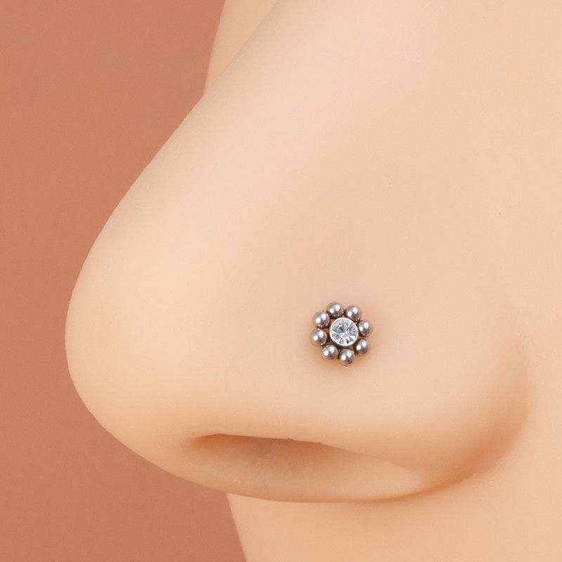 1PC Stainless Steel Mini Ball Nose Stud for Women Fashion Simple Zircon L Shape Small Nose Studs Ring Body Piercing Jewelry A-2177