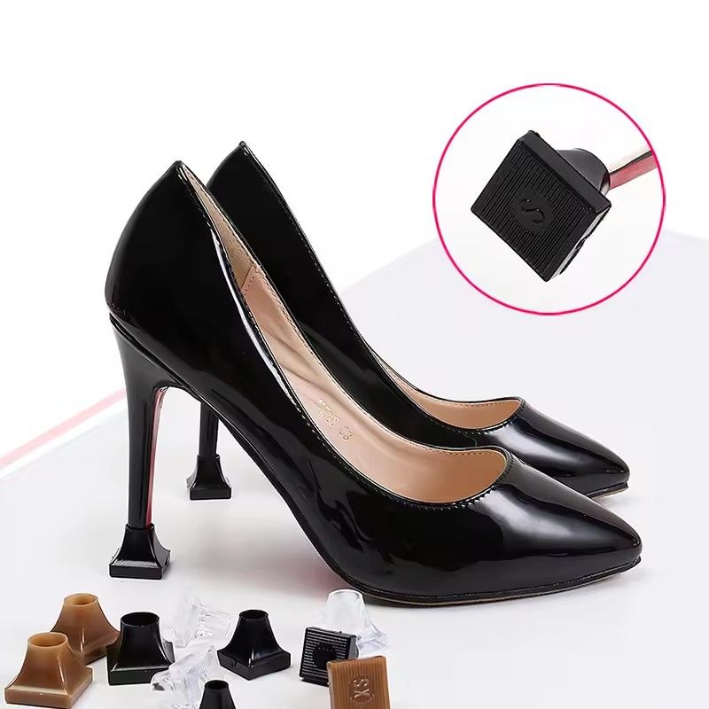 1 Pair Women High Heels Shoe Covers Square TPU/PVC Material Soft Damping Heel Protector Silencer Non-slip Heel Protector C-442
