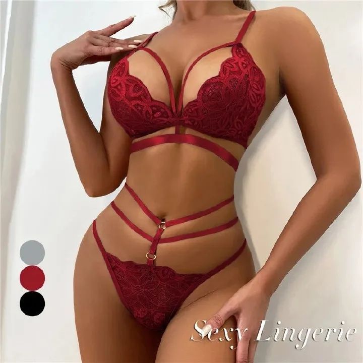 Erotic Bra Thongs Garters Set Women Lingerie Sexy Underwear Set Porn Sex Costumes Transparent Lace Babydoll Brassiere Panties FZ-425