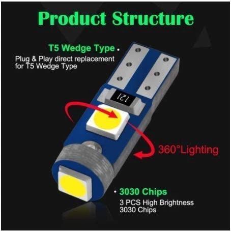10Pcs T5 Led Bulb W3W W1.2W Led Canbus Car Interior Lights Dashboard Warming Indicator Wedge Auto Instrument Lamp 12V C-551