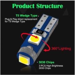 10Pcs T5 Led Bulb W3W W1.2W Led Canbus Car Interior Lights Dashboard Warming Indicator Wedge Auto Instrument Lamp 12V C-551