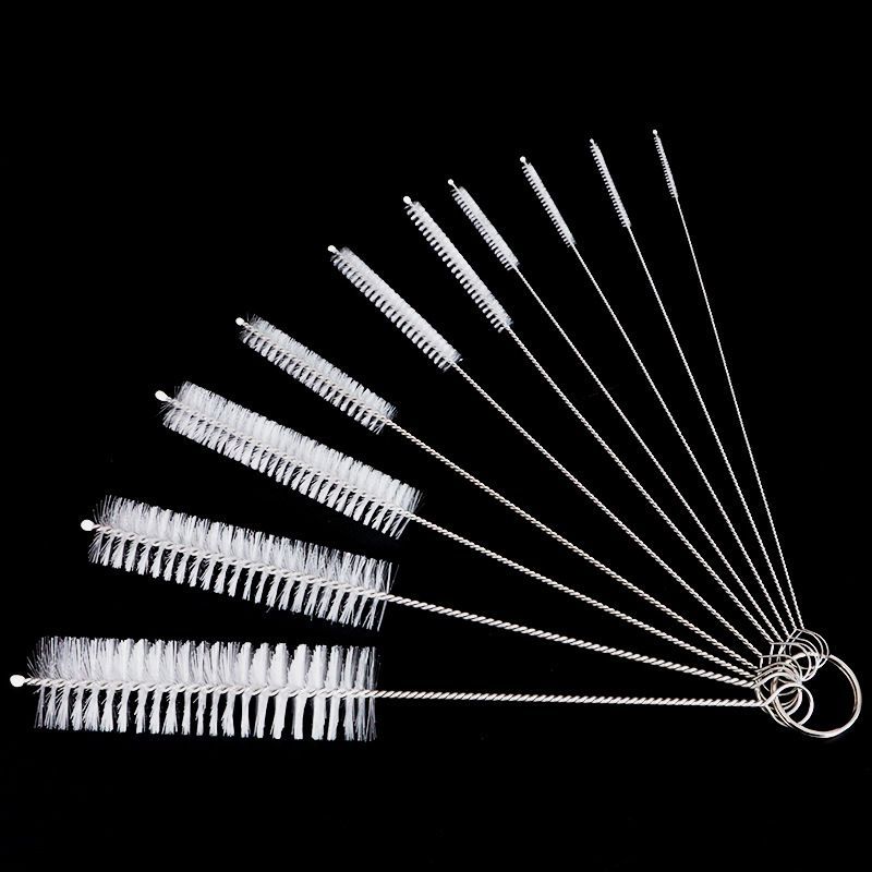 10Pcs Set Stainless Soft Hair Suction Glass Tube Cleaner Brushes Nylon Bottle Fish Tank Pipe Brush Household  cleaning tools E-1298