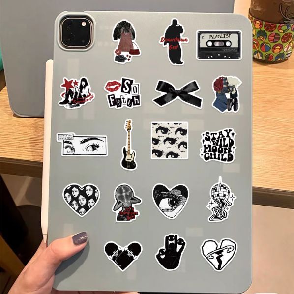 50Pcs Retro Black and White Y2K Girl Stickers DIY Luggage Guitar Water Bottle Computer Phone Case Laptop Sticker Decal H-36-H-68