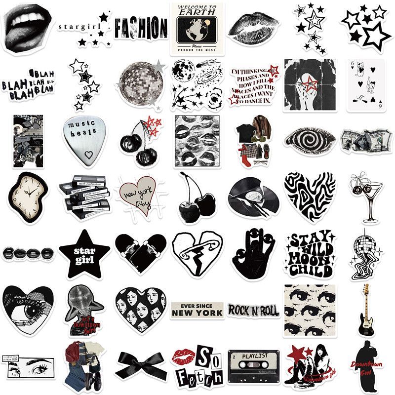 50Pcs Retro Black and White Y2K Girl Stickers DIY Luggage Guitar Water Bottle Computer Phone Case Laptop Sticker Decal H-36-H-68