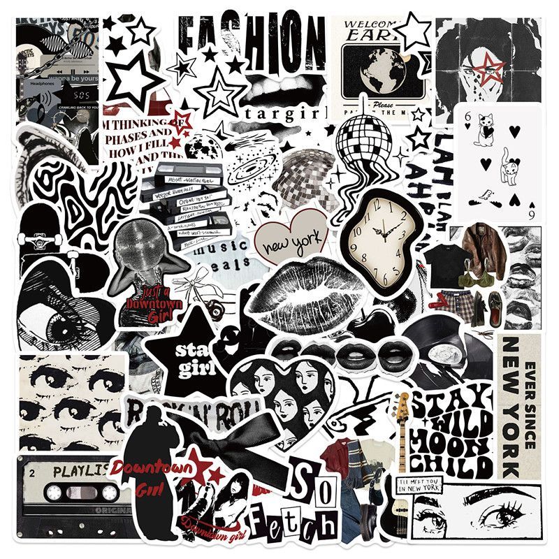 50Pcs Retro Black and White Y2K Girl Stickers DIY Luggage Guitar Water Bottle Computer Phone Case Laptop Sticker Decal H-36-H-68