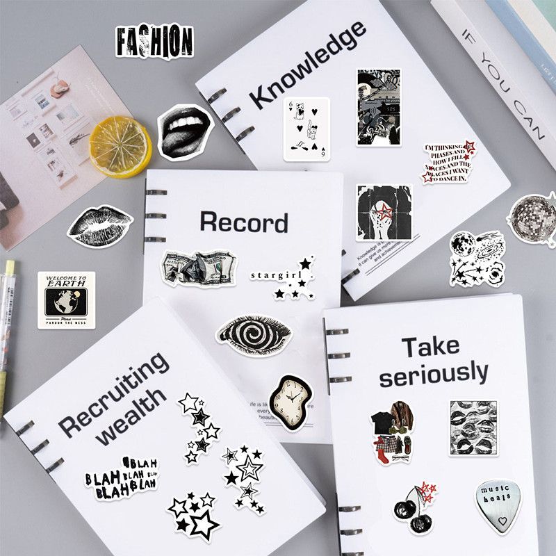 50Pcs Retro Black and White Y2K Girl Stickers DIY Luggage Guitar Water Bottle Computer Phone Case Laptop Sticker Decal H-36-H-68