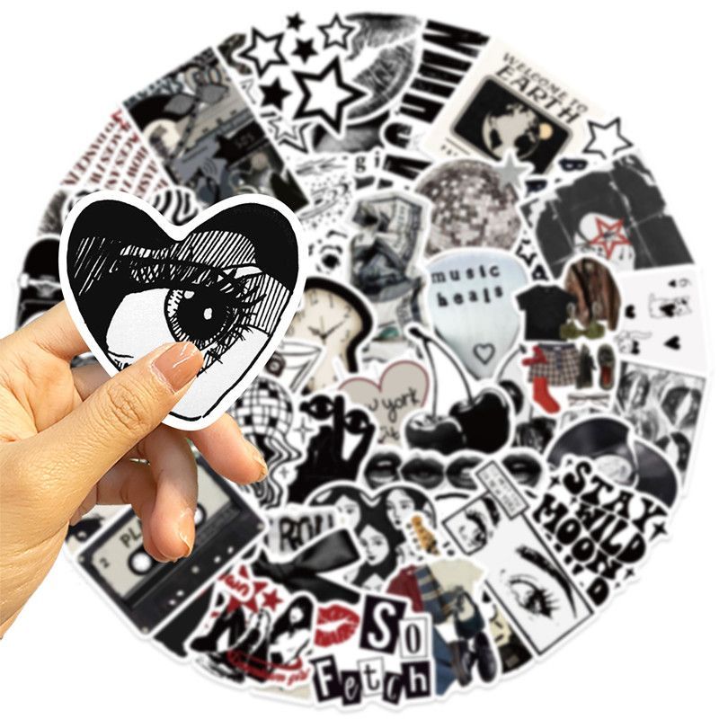 50Pcs Retro Black and White Y2K Girl Stickers DIY Luggage Guitar Water Bottle Computer Phone Case Laptop Sticker Decal H-36-H-68