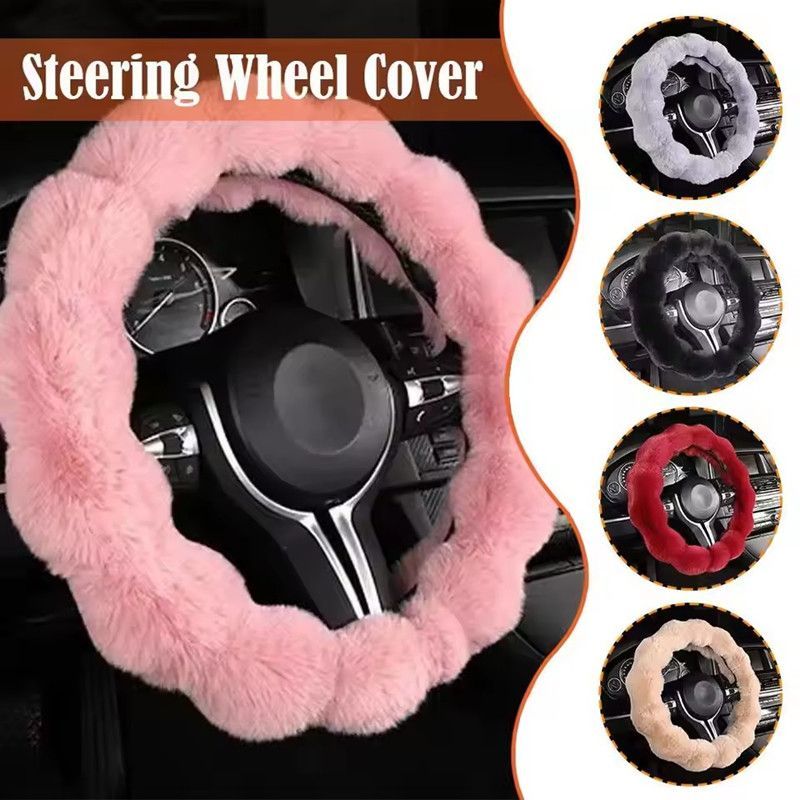 Winter Warm Soft Fluffy Plush Car Steering Wheel Cover Cute Non-Slip Elastic Protector Grip for Comfortable Driving Experience