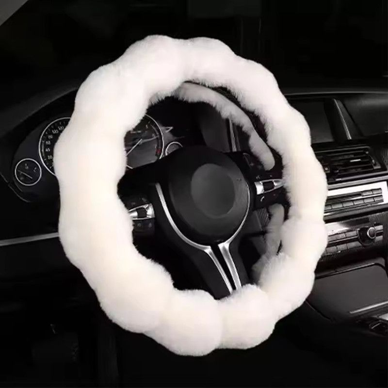 Winter Warm Soft Fluffy Plush Car Steering Wheel Cover Cute Non-Slip Elastic Protector Grip for Comfortable Driving Experience