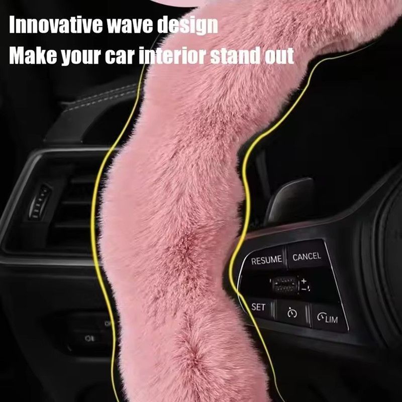 Winter Warm Soft Fluffy Plush Car Steering Wheel Cover Cute Non-Slip Elastic Protector Grip for Comfortable Driving Experience