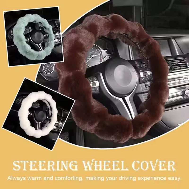 Winter Warm Soft Fluffy Plush Car Steering Wheel Cover Cute Non-Slip Elastic Protector Grip for Comfortable Driving Experience