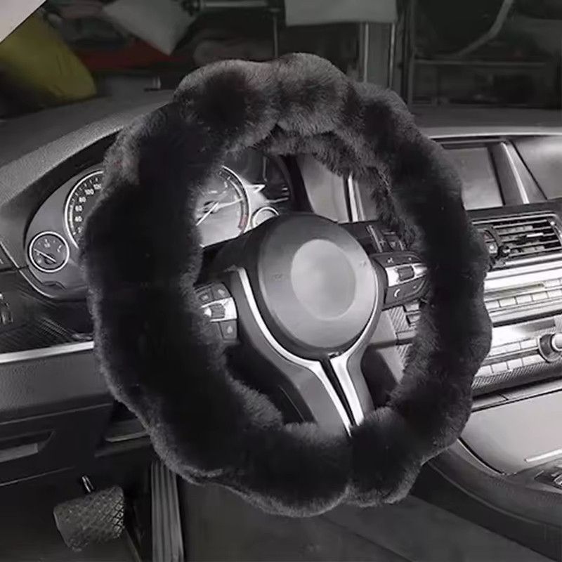 Winter Warm Soft Fluffy Plush Car Steering Wheel Cover Cute Non-Slip Elastic Protector Grip for Comfortable Driving Experience