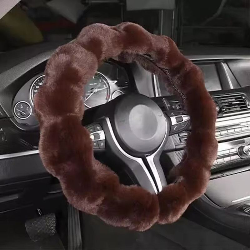 Winter Warm Soft Fluffy Plush Car Steering Wheel Cover Cute Non-Slip Elastic Protector Grip for Comfortable Driving Experience