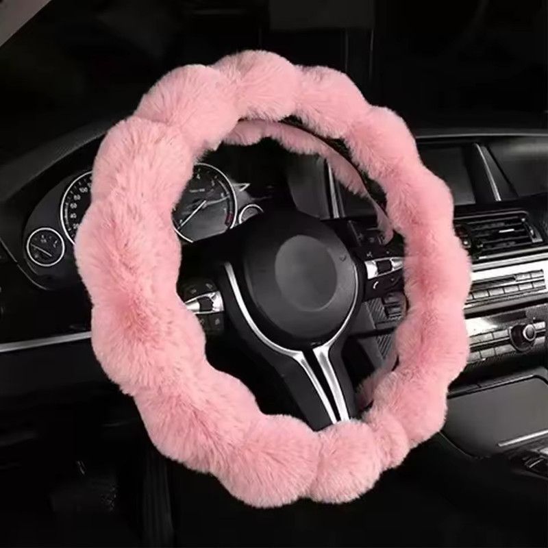 Winter Warm Soft Fluffy Plush Car Steering Wheel Cover Cute Non-Slip Elastic Protector Grip for Comfortable Driving Experience
