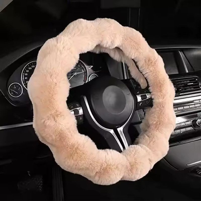 Winter Warm Soft Fluffy Plush Car Steering Wheel Cover Cute Non-Slip Elastic Protector Grip for Comfortable Driving Experience