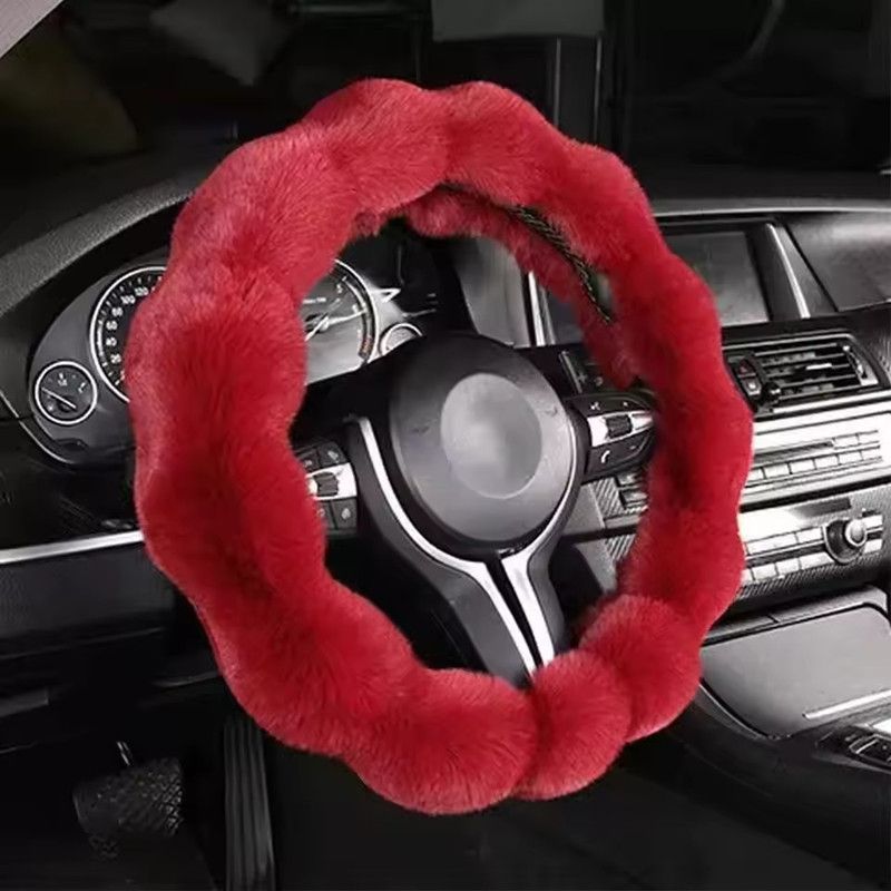 Winter Warm Soft Fluffy Plush Car Steering Wheel Cover Cute Non-Slip Elastic Protector Grip for Comfortable Driving Experience