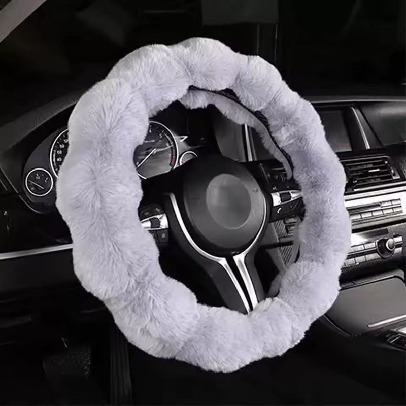 Winter Warm Soft Fluffy Plush Car Steering Wheel Cover Cute Non-Slip Elastic Protector Grip for Comfortable Driving Experience