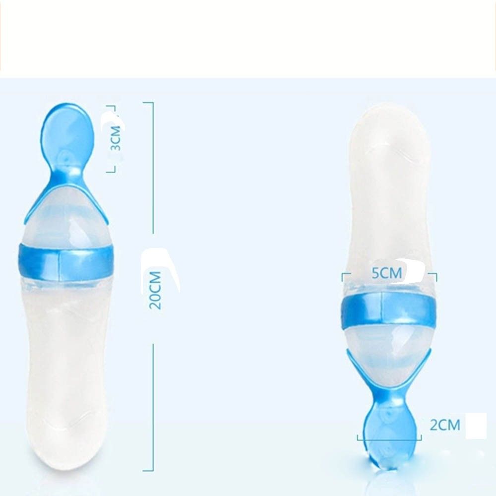 90ml Silicone Baby Feeding Bottle With Spoon Food Supplement Rice Cereal Bottle Baby Squeeze Spoon Silica Gel Spoon M--35