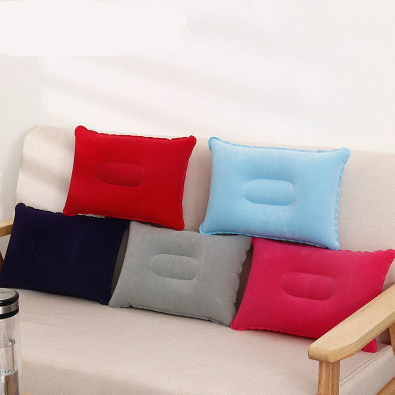 1pcs 34x22cm Portable Pillow Travel Air Cushion Inflatable Double Sided Flocking Cushion Camp Beach Car Plane Hotel Head Rest Bed Sleep E-172
