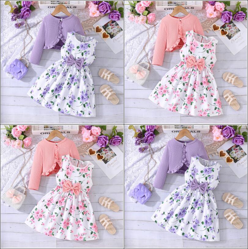 1 set of Kid Girl 2-8Years old Long Sleeve Coat Floral Princess Dresses Outfit Toddler Infant Clothing Set Fashion Kids Wear