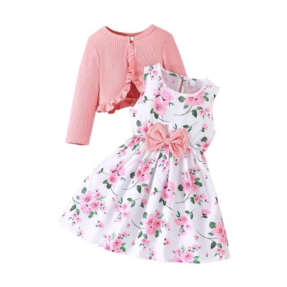 1 set of Kid Girl 2-8Years old Long Sleeve Coat Floral Princess Dresses Outfit Toddler Infant Clothing Set Fashion Kids Wear