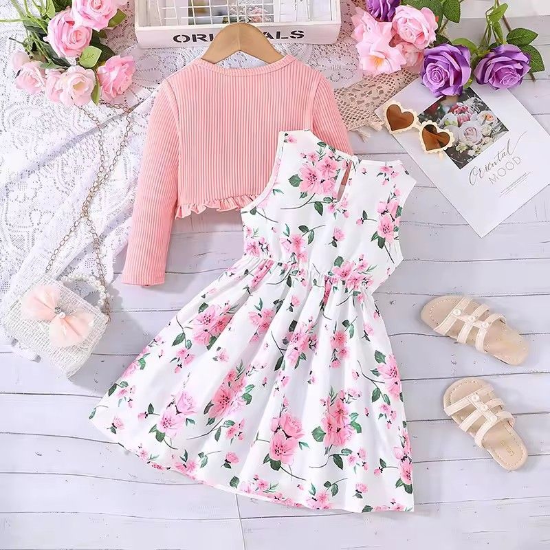 1 set of Kid Girl 2-8Years old Long Sleeve Coat Floral Princess Dresses Outfit Toddler Infant Clothing Set Fashion Kids Wear