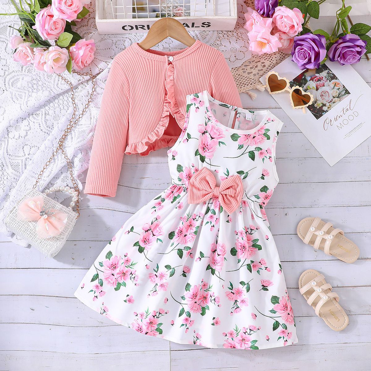 1 set of Kid Girl 2-8Years old Long Sleeve Coat Floral Princess Dresses Outfit Toddler Infant Clothing Set Fashion Kids Wear