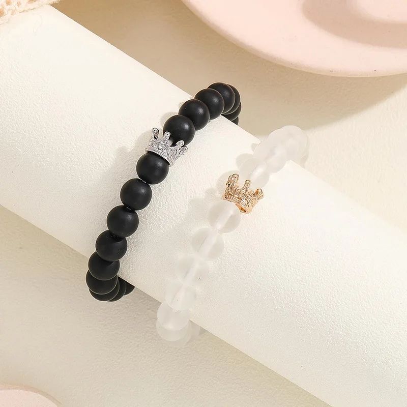 2pcs Handmade Crown Beaded Charms Bracelet Luminou Heart Glow In The Dark Couple Bracelet for Lover Men Women Fluorescent Gift A-2019