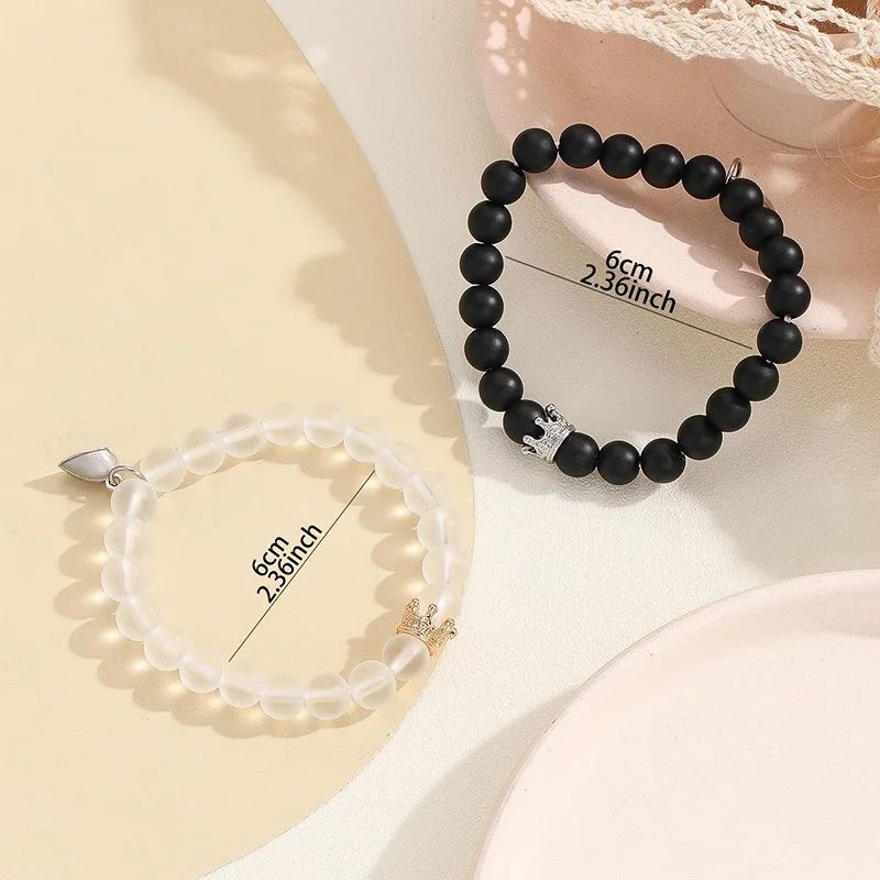2pcs Handmade Crown Beaded Charms Bracelet Luminou Heart Glow In The Dark Couple Bracelet for Lover Men Women Fluorescent Gift A-2019