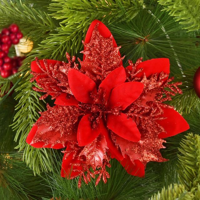 10pcs 14cm Glitter Artificial Christmas Flowers Xmas Tree Ornaments Merry Christmas Decorations For Home New Year Gift Navidad E-701