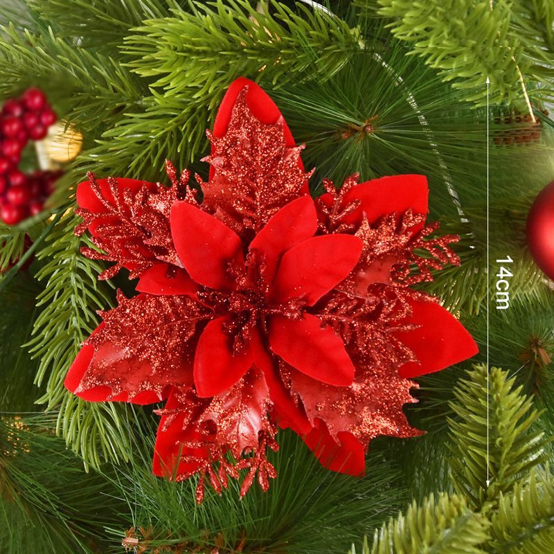 10pcs 14cm Glitter Artificial Christmas Flowers Xmas Tree Ornaments Merry Christmas Decorations For Home New Year Gift Navidad E-701