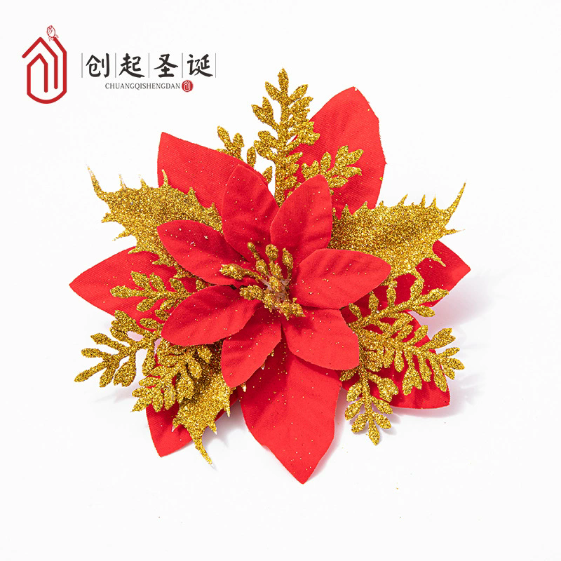 10pcs 14cm Glitter Artificial Christmas Flowers Xmas Tree Ornaments Merry Christmas Decorations For Home New Year Gift Navidad E-701