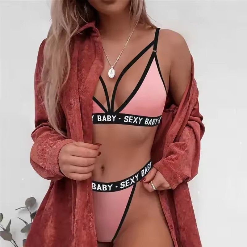 Exotic Sets Sexy Women's Sports Bra Set Without Underwire Bandage Corset Letter Bra + Thong Sexy Bikini Top Panties Sex Clothes  FZ-257