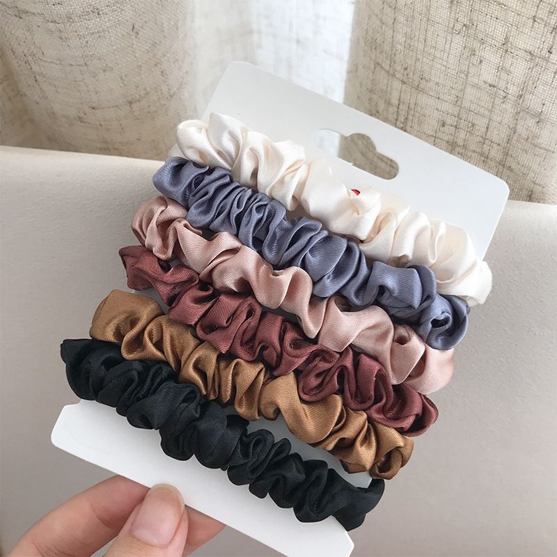 6Pcs/Set Woman Fashion Simple Scrunchies Satin Hair Ties Girls Ponytail Holders Rubber Band Elastic Hairband Hair Accessories & A-1241
