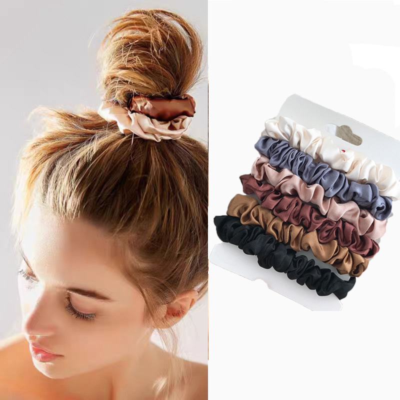 6Pcs/Set Woman Fashion Simple Scrunchies Satin Hair Ties Girls Ponytail Holders Rubber Band Elastic Hairband Hair Accessories & A-1241