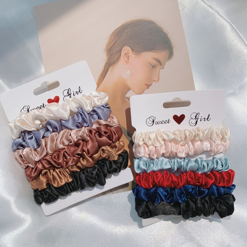 6Pcs/Set Woman Fashion Simple Scrunchies Satin Hair Ties Girls Ponytail Holders Rubber Band Elastic Hairband Hair Accessories & A-1241