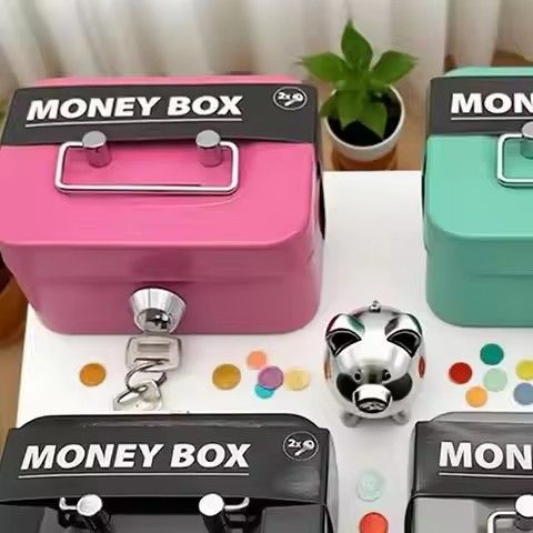 Money Safe Box Lockable Cash Box With Key,Portable Piggy Box Made Of Metal Small Security Lock Box Sturdy Coin Boxes For Kids