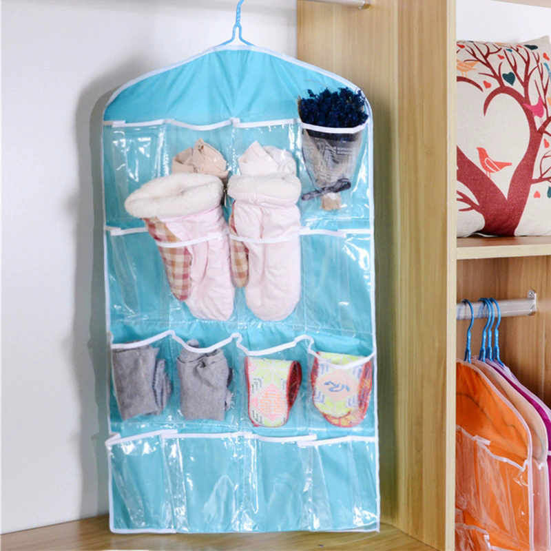 Multifunction 16 Pockets Socks Shoe Toy Underwear Sorting Storage Bag Door Wall Hanging Closet Organizer J--85