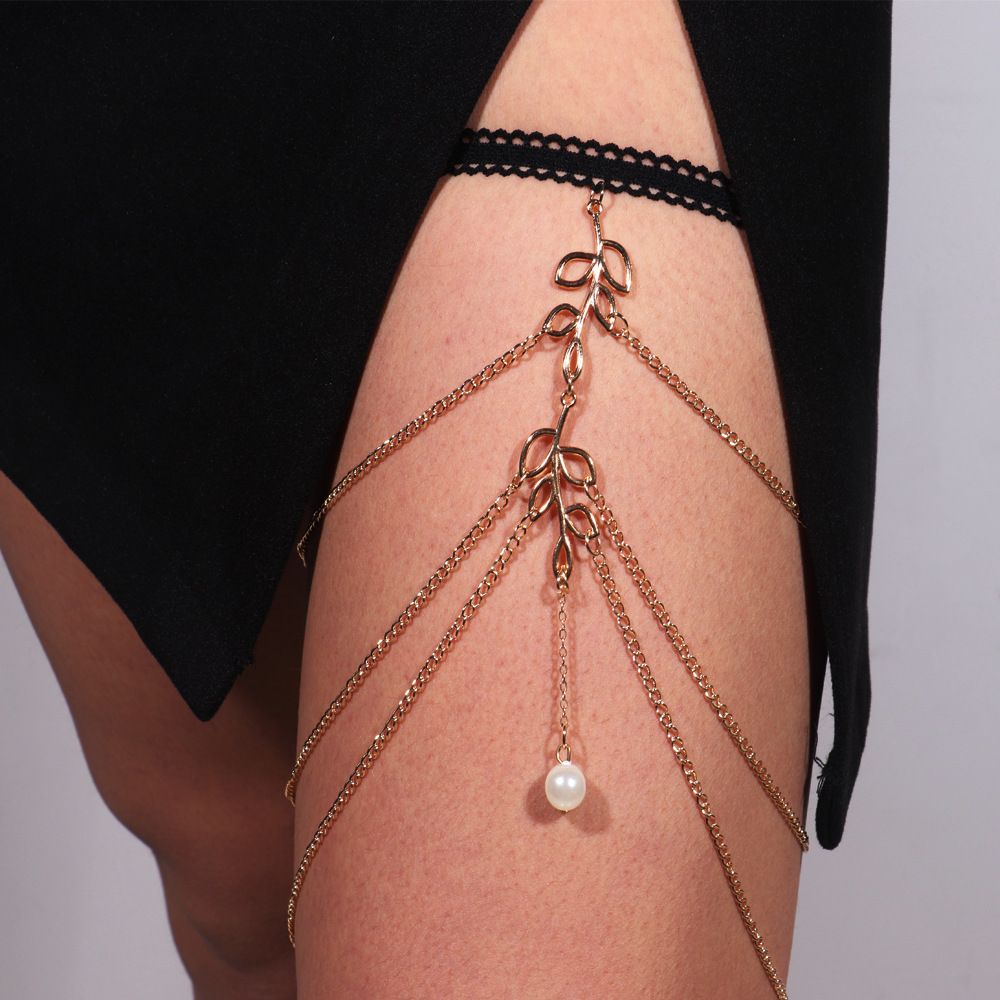 Leg Chain Multi-layer Chain Body Chain Jewelry Thigh Chain Elastic Multi-layer Leaf Leg Chain Female A-1531