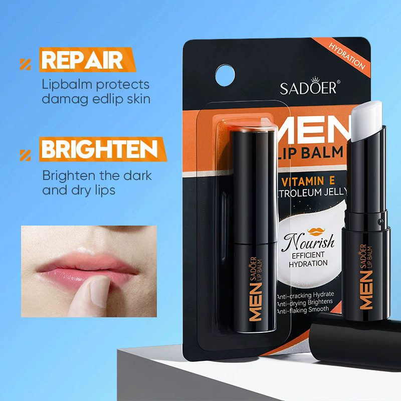 1PC   SADOER Men's Lip Balm Moisturizing Anti Cracking Repair Nourishing Hydrating Lipstick Men Lips Skin Care ProductsB2-1056