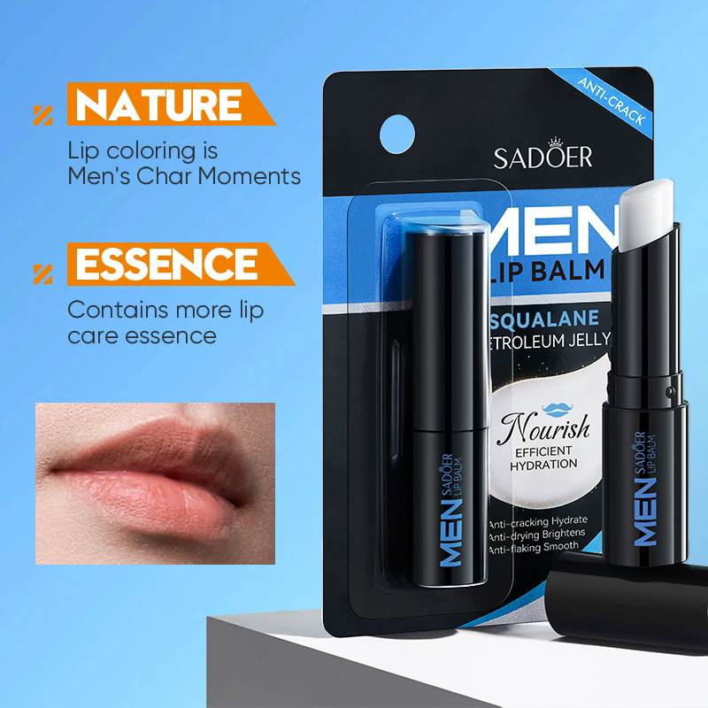 1PC   SADOER Men's Lip Balm Moisturizing Anti Cracking Repair Nourishing Hydrating Lipstick Men Lips Skin Care ProductsB2-1056